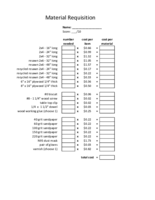 Table project materials requisition spreadsheet Table project materials requisition spreadsheet